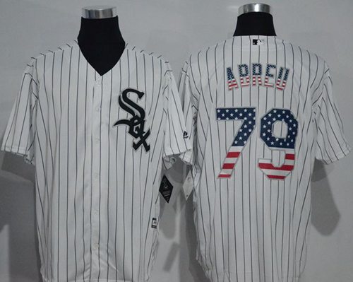 White Sox #79 Jose Abreu White(Black Strip) USA Flag Fashion Stitched MLB Jersey